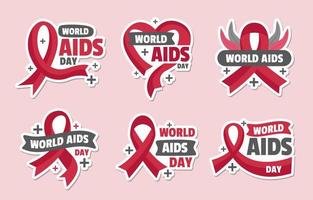 conjunto de pegatinas del día mundial del sida vector