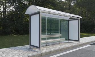 Bus Stop Bus Shelter Mockup 3D Illustration photo