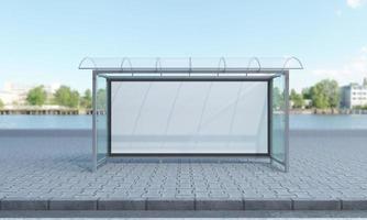 Bus Stop Bus Shelter Mockup 3D Illustration photo