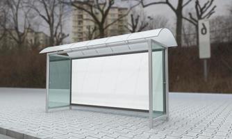 Bus Stop Bus Shelter Mockup 3D Illustration photo