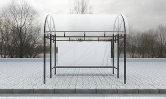 Bus Stop Bus Shelter Mockup 3D Illustration photo