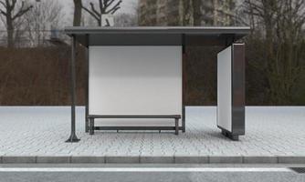 Bus Stop Bus Shelter Mockup 3D Illustration photo