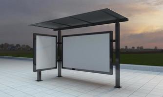 Bus Stop Bus Shelter Mockup 3D Illustration photo