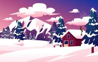 Wood Cabin on Winter vector