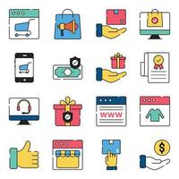 paquete de compras y compras de iconos planos vector