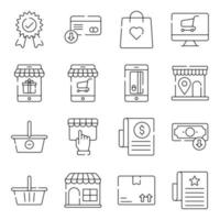 paquete de iconos lineales de compras y comercio vector
