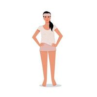 mujer en pijama y antifaz para dormir. vector personaje femenino en estilo plano