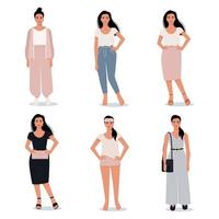 mujer moderna en diferentes imágenes, conjunto de personajes femeninos vectoriales en estilo plano. vector