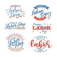 Set vector graphic of Labor day lettering. Vector in blue and red style.