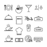 conjunto de iconos gráficos vectoriales de café y resto. iconos en estilo de línea. vector