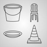 conjunto de iconos de diseño plano de línea delgada de productos plásticos vector