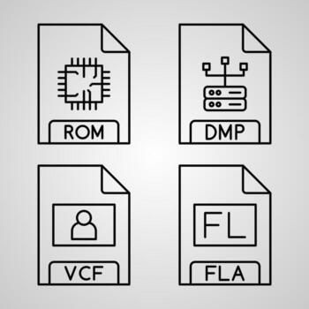 conjunto de iconos de diseño plano de línea delgada de formato de archivo vector