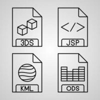 Iconos de formato de archivo de esquema aislados sobre fondo blanco vector