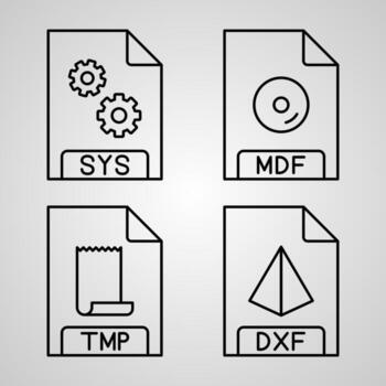 colección de símbolos de formato de archivo en estilo de contorno vector