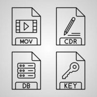 Collection of File Format Symbols in Outline Style vector