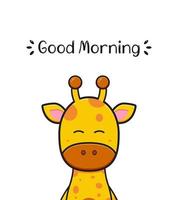 Cute giraffe with good morning greeting card cartoon icon illustration vector