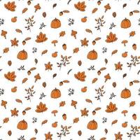 Autumn pattern in orange and brown tones with various fall items, backgrounds, wallpapers, create patterns or compositions, or decorate printed matter. vector