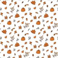 Autumn pattern in orange and brown tones with various fall items, backgrounds, wallpapers, create patterns or compositions, or decorate printed matter. vector