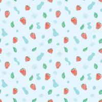 Pattern with strawberries, leaves and water. Doodle like a flamaster drawing. vector