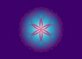 Seed of life symbol Sacred Geometry. Logo icon  Geometric mystic mandala of alchemy esoteric Flower of Life. Interlaced pink circles, vector lotus meditative amulet isolated on purple background