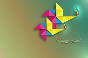 Feliz festival de diwali de celebración de luces plantilla colorida en papel de origami diseño gráfico de lámparas de aceite diya indias, diseño plano moderno. estilo de arte de banner vectorial, fondo de color degradado vector