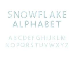 alfabeto de copo de nieve. letras de línea simple. texto festivo para año nuevo y navidad. vector