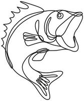 Largemouth Bass Jumping Up Continuous Line Drawing vector