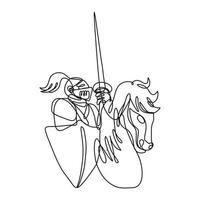 Knight With Lance and Shield Riding Stead Continuous Line Drawing vector