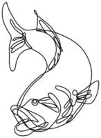 Bucketmouth Bass Jumping Down Continuous Line Drawing vector