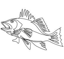 Largemouth Bass Side View Continuous Line Drawing vector