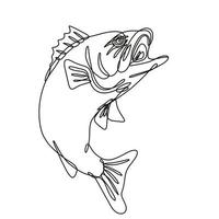 Largemouth Bass Jumping Up Continuous Line Drawing vector