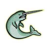 narwhal jumping mascot retro isolated vector