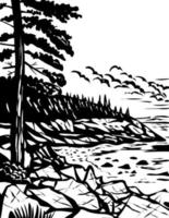 Acadia National Park on Mount Desert Island Maine USA WPA Black and White Art vector