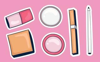 conjunto de coloridas herramientas de maquillaje dibujadas a mano vector