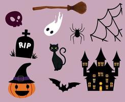 Objects Abstract Halloween Background Vector Pumpkin Trick Or Treat Rip Cat Bat and Tomb with Spider castle