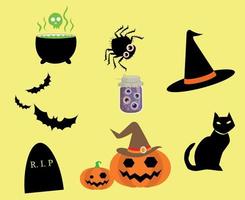 Objects Pumpkin Cat Halloween Day 31 October Party Design with Bat Black vector