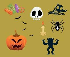 objetos abstractos halloween dia 31 de octubre dulces fantasma oscuro ilustración calabaza murciélago vector