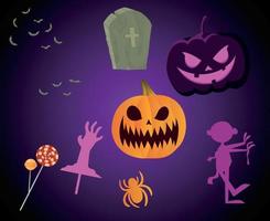 Abstract Trick Or Treat Happy Halloween Pumpkin Objects Tomb Bat and candy Spider Holiday Vector