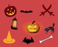 Abstract Design Halloween Day 31 October Event Dark Objects Cat Bat Pumpkin Vector