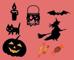 objetos abstractos dulces halloween dia 31 de octubre murciélago gato ilustración calabaza vector