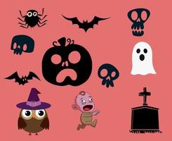 objetos feliz halloween 31 de octubre fondo con tumba murciélago fantasma calabaza naranja y vector de araña