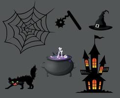 Objects 31 October Halloween Holiday Design Spider Housse And Cat Party Pumpkin Orange Spooky Darkness vector