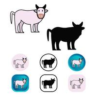 colección de iconos de animales de vaca plana vector