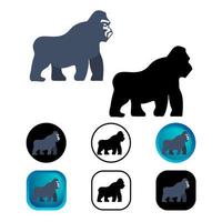 colección de iconos de animales gorila plana vector