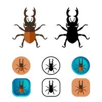 colección de iconos de insectos escarabajo ciervo plano vector