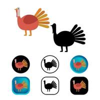 colección de iconos de aves de pavo plano vector