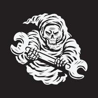 skull grim reaper holding wrench vector illustration