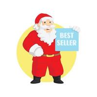 Santa claus holding a board with best seller lettering Vector illustration