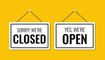 yes we're open or closed in signboard with a rope, set of door sign icons vector