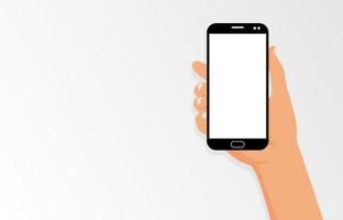 Hand holding blank smartphone isolated on white background vector